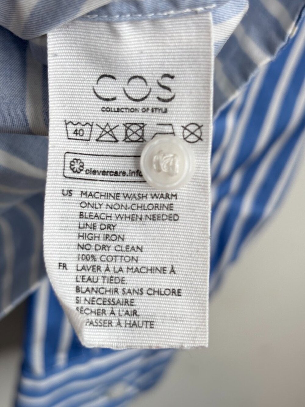 COS Striped Button Down Shirt 8 Blue White Boxy Slight Crop Oxford Minimalist - Picture 5 of 9